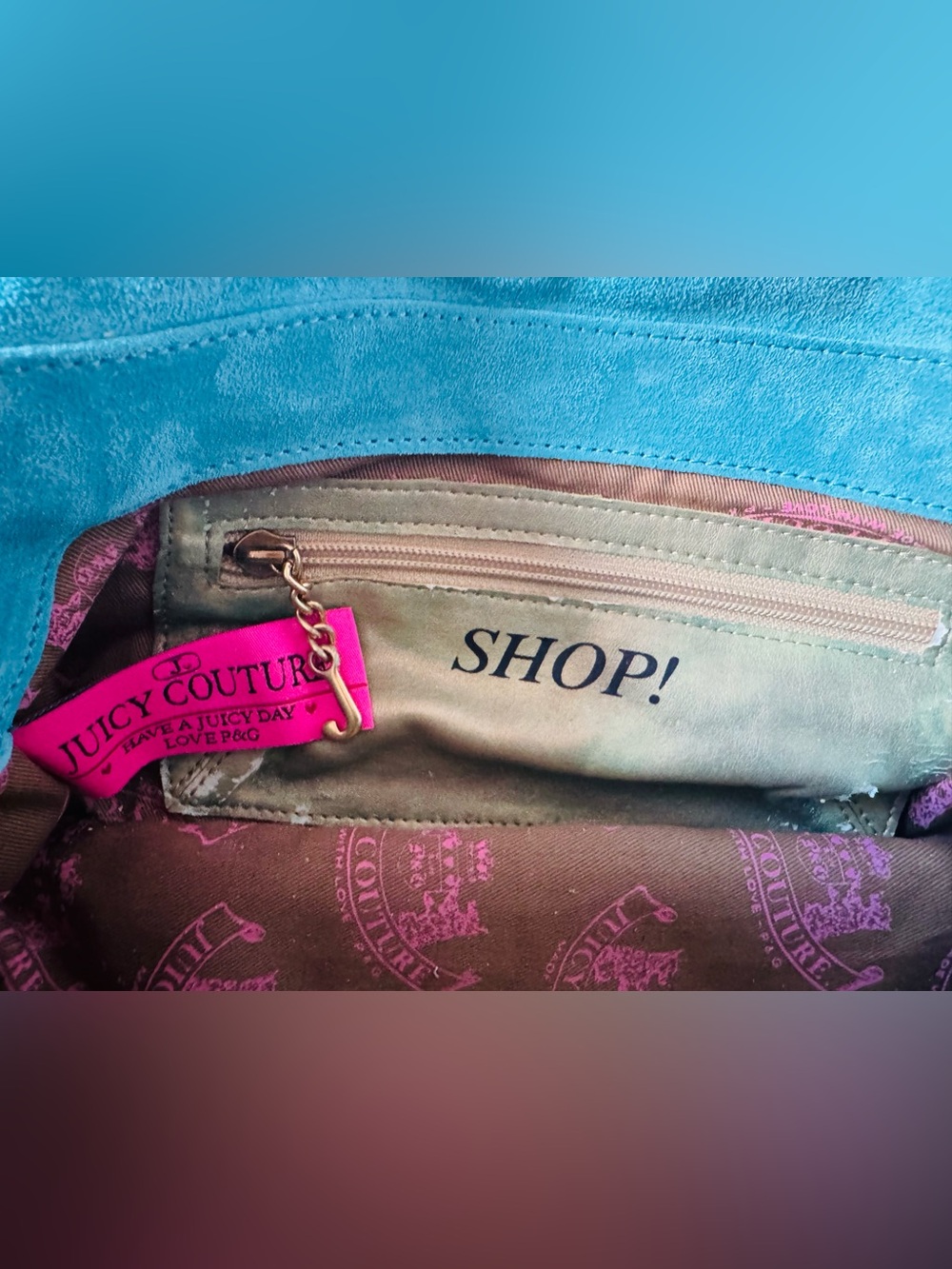 Rare Juicy Couture Y2K Teal Velour Rhinestone Darling Couture Shoulder Bag - Picture 10 of 12